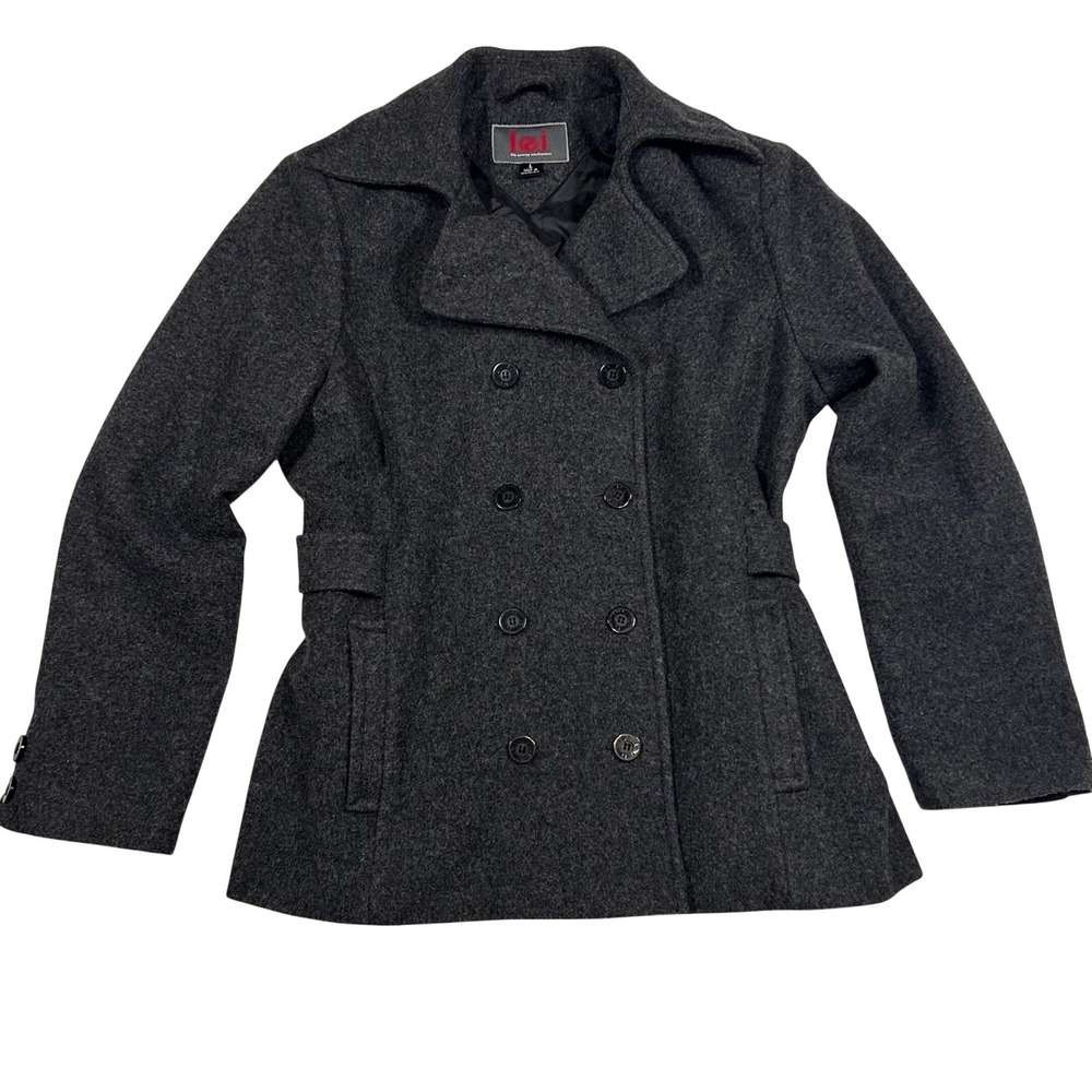 LEI Wool Peacoat Women's L Charcoal Gray Double Breasted